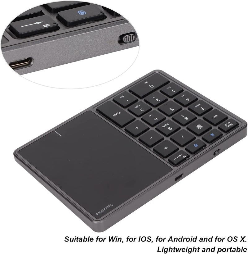 Sanpyl Numeric Keypad, 2 in 1 22 Keys 2.4G Touchpad Bluetooth 4.2 Number Pad, Type C Charging 500mAh Financial Accounting Keyboard, for Laptop, PC, Desktop(Iron Gray) - Image 4